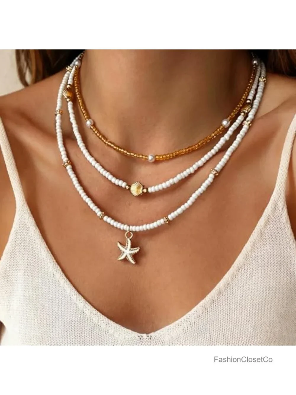 Genuine Seashell & Starfish Boho Necklace, Adjustable Summer Beach Jewelry